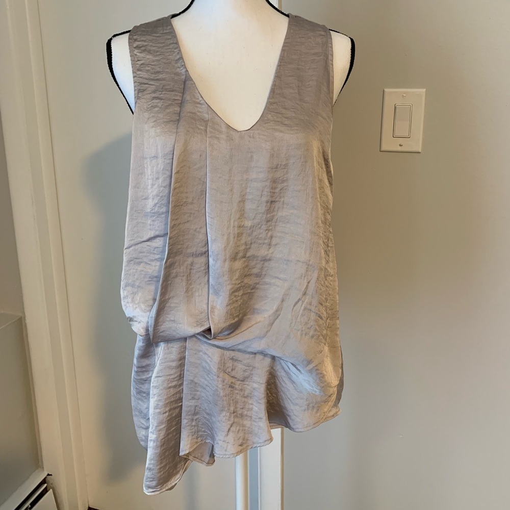 Silver Gray silk look, flowing blouse
